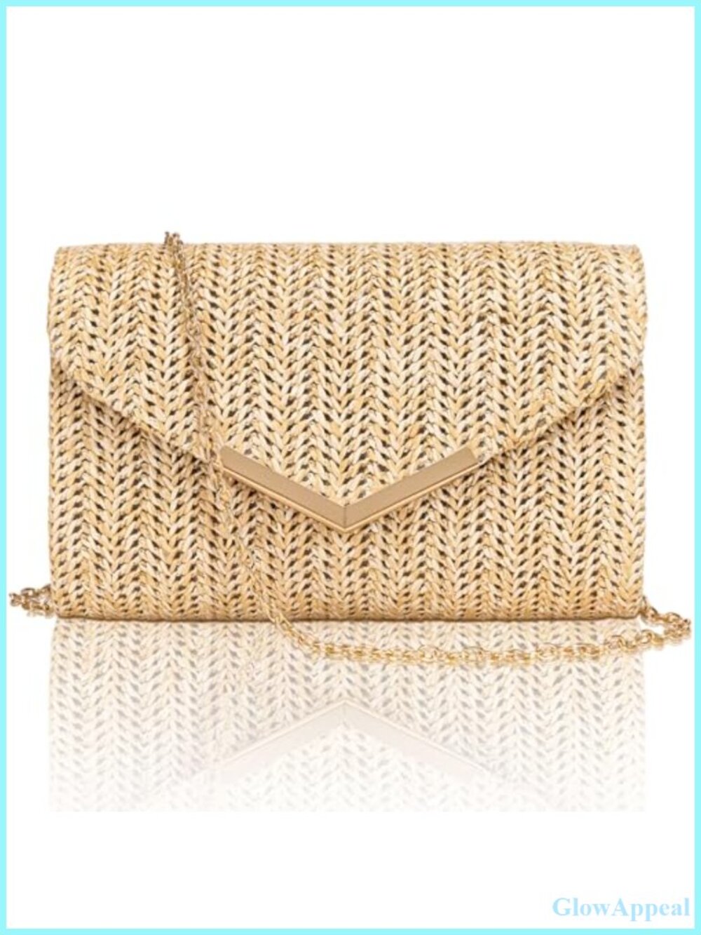Straw Woven Clutch Purse Detachable Chain Envelope Evening Bag